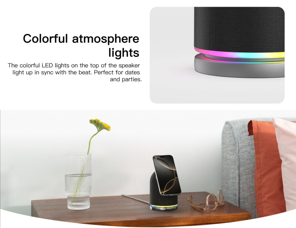 Magnetic Wireless Charging Bluetooth Speaker RGB Colorful Ambient Light ...