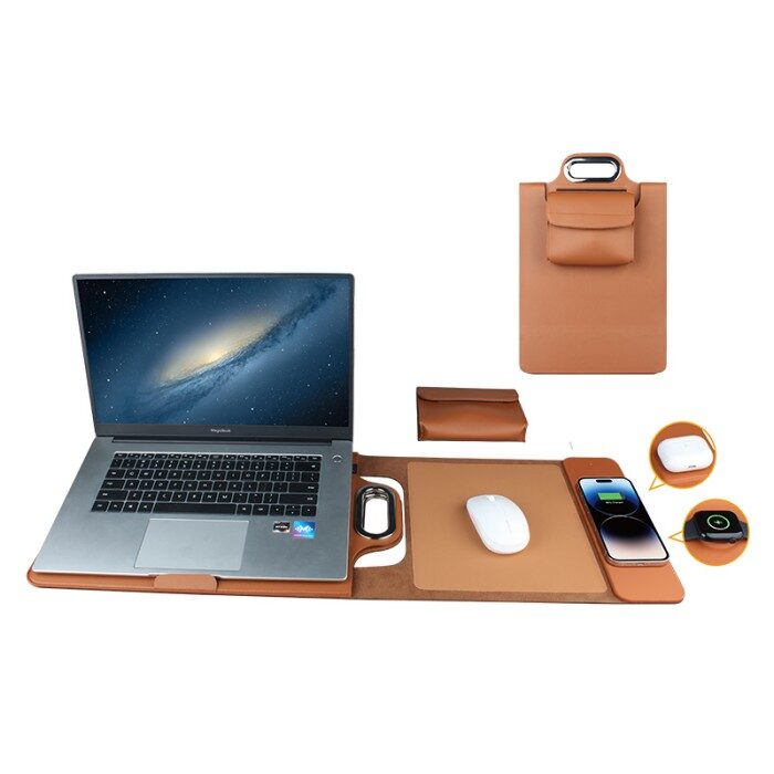 Dual charging laptop bag compatible with headphones and mobile phones