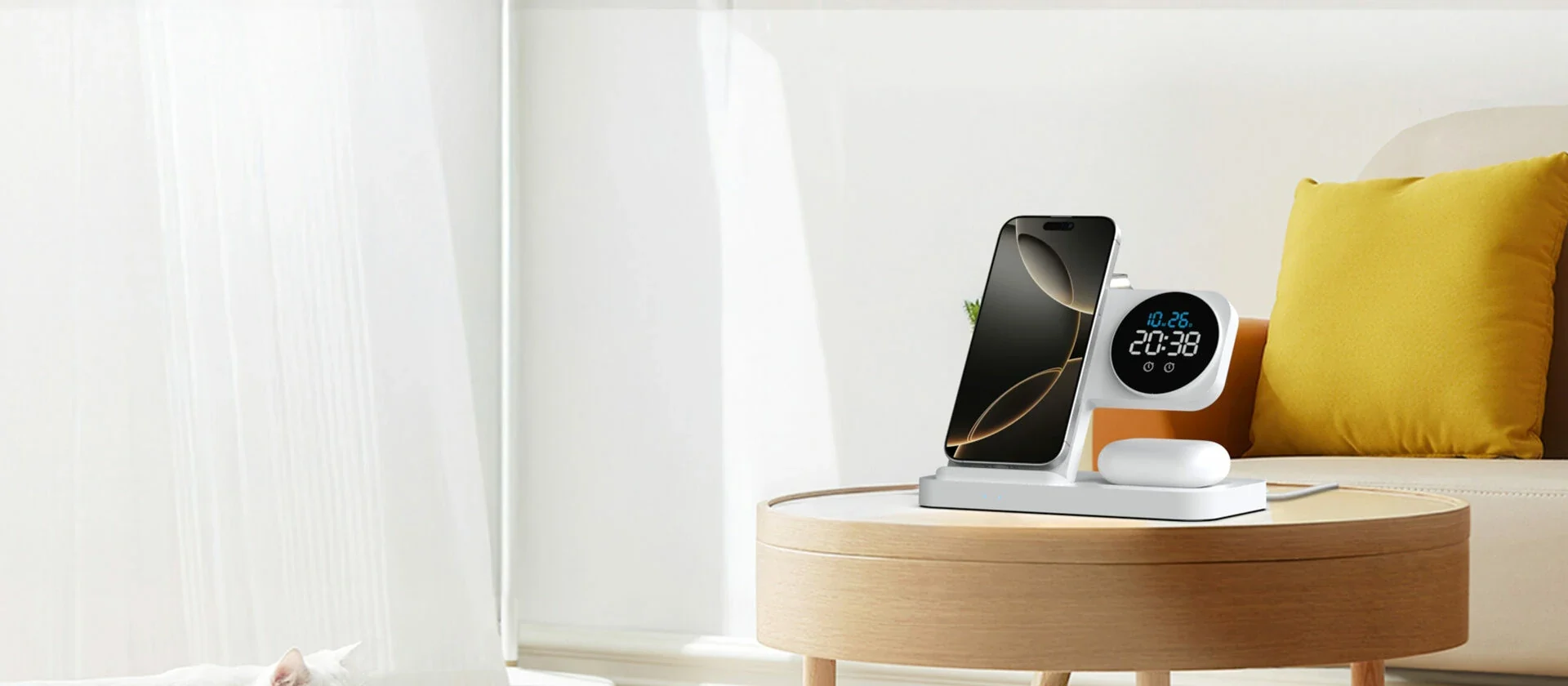 3 In 1 Wireless Charger Stand With clock Multifunctional Desktop Charging Bracket