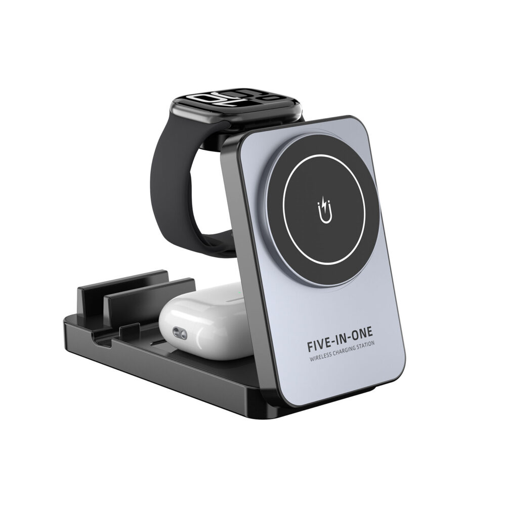 Portable Foldable Magnetic Wireless Charger 5 In 1 For iPhone Watch Earbuds