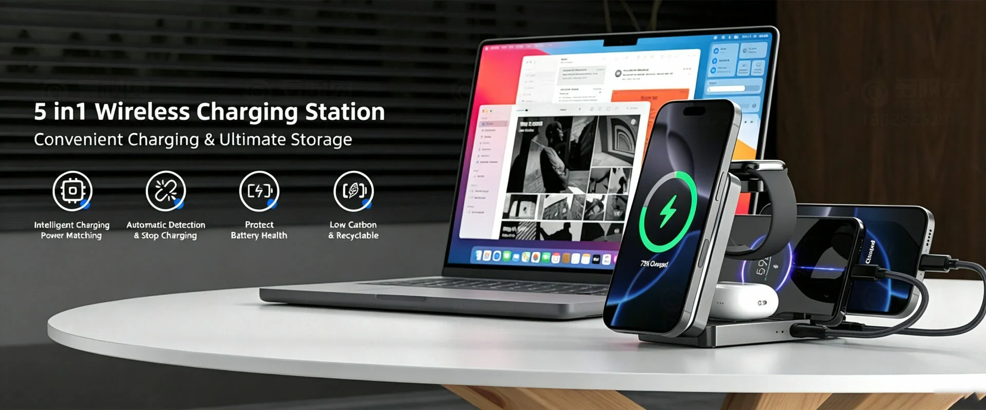 5-in-1 magnetic foldable wireless charging station desktop multi-device fast charging