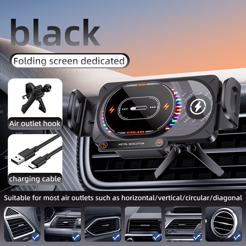 Multifunctional one-key rotate wireless car phone holder for navigation use