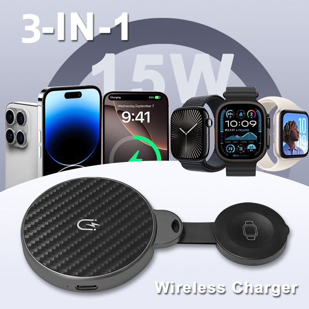 2 in 1 Foldable Wireless Charger Portable Dual Charging Pad With Lanyard For Phone Earbuds