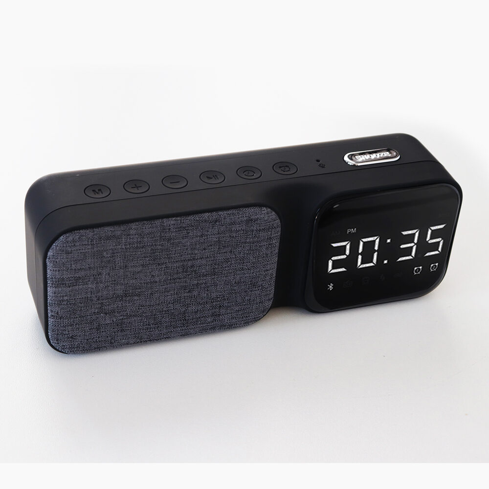 Fabric Bluetooth Speaker with Digital Clock White Noise FM Radio TF Card Handsfree Call - Image 9