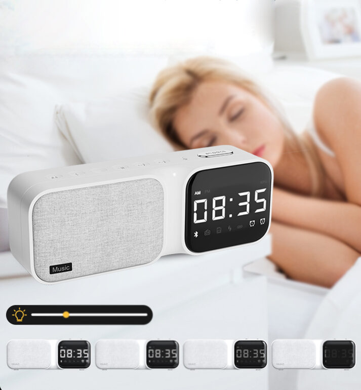 Fabric Bluetooth Speaker with Digital Clock White Noise FM Radio TF Card Handsfree Call