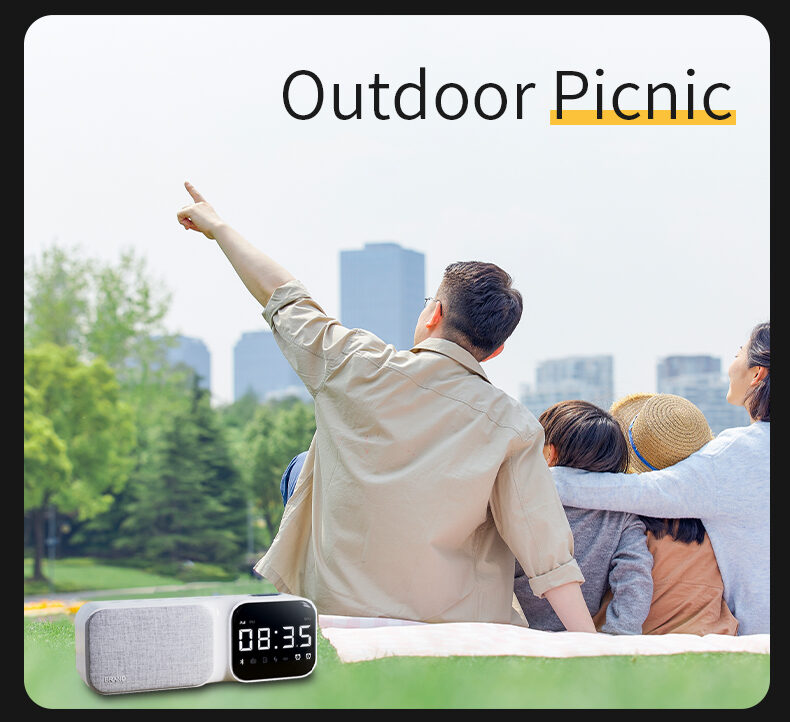 Fabric Bluetooth Speaker with Digital Clock White Noise FM Radio TF Card Handsfree Call - Image 6