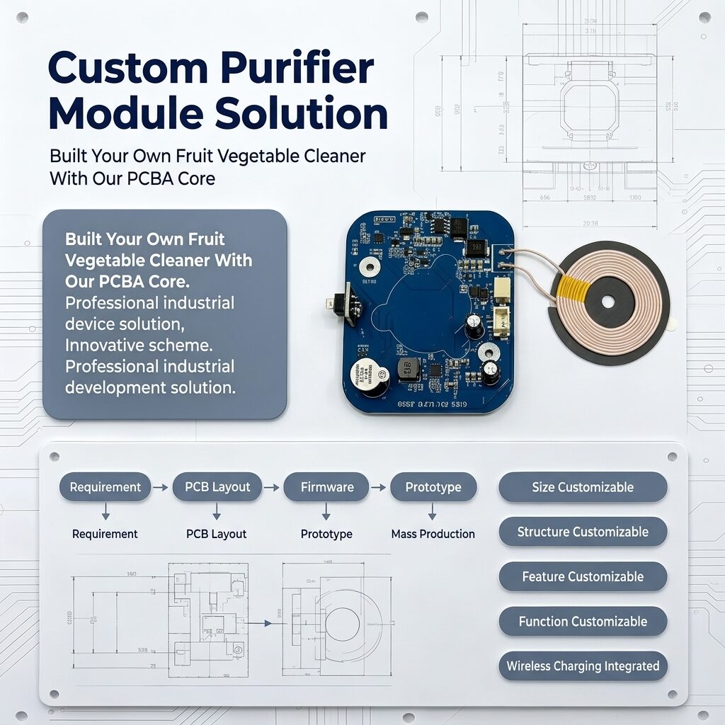 Custom Size & Structure Fruit Vegetable Purifier PCBA Module, Wireless Charging Hydroxyl Water Ion Purification Circuit Board Solution - Image 5