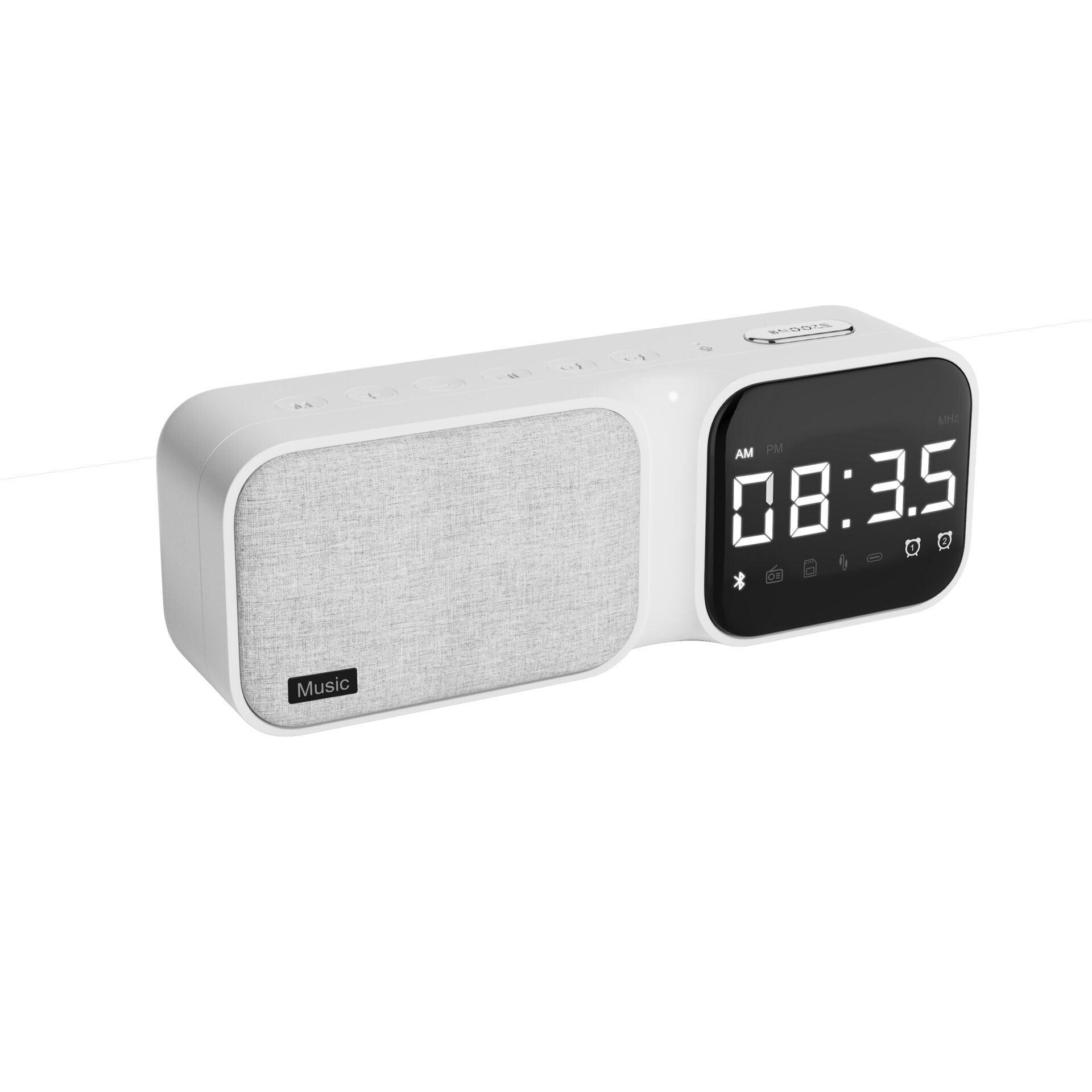 Fabric Bluetooth Speaker with Digital Clock White Noise FM Radio TF Card Handsfree Call - Image 8