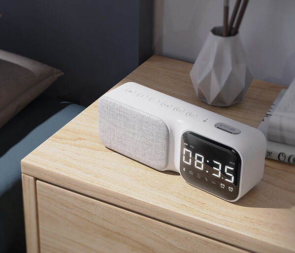 Fabric Bluetooth Speaker with Digital Clock White Noise FM Radio TF Card Handsfree Call - Image 7