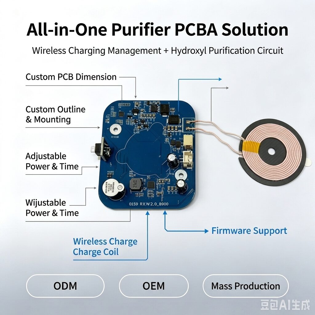 Custom Size & Structure Fruit Vegetable Purifier PCBA Module, Wireless Charging Hydroxyl Water Ion Purification Circuit Board Solution - Image 4