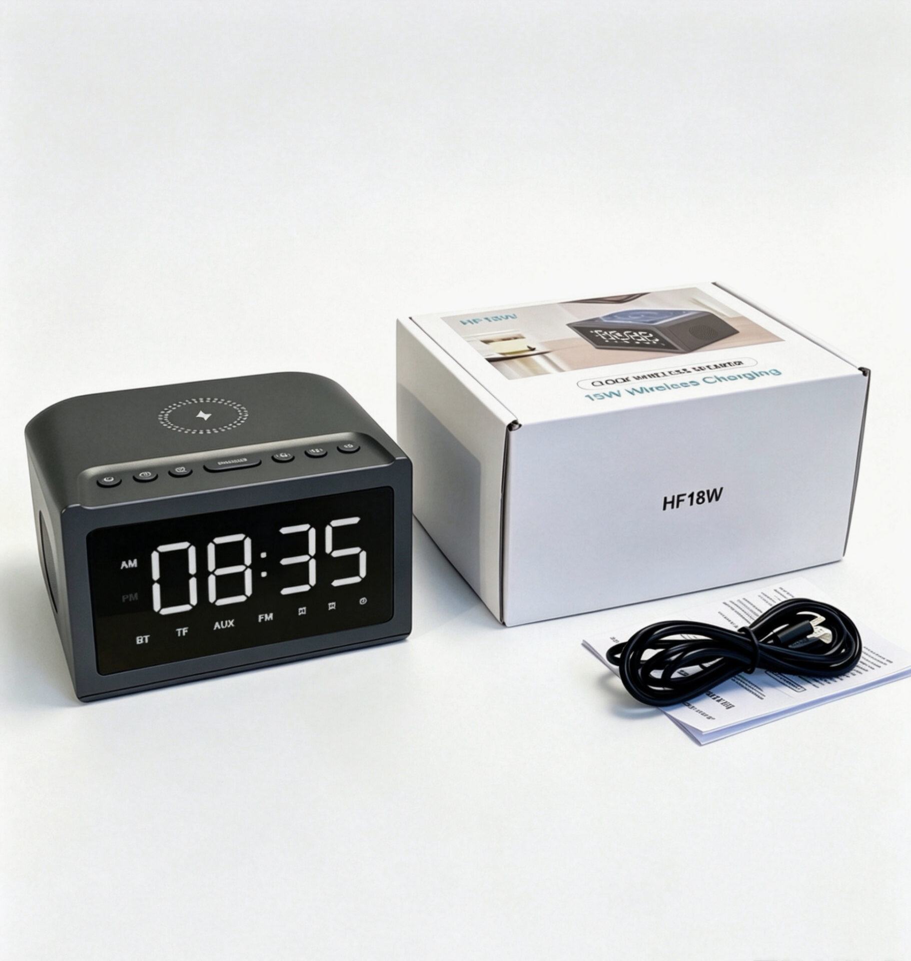 Bedside Desktop Bluetooth Speaker Wireless Charger with Digital Clock Alarm FM - Image 5