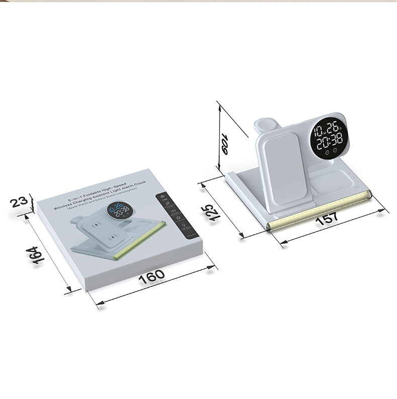 Foldable 3‑in‑1 Wireless Charger Dock Digital Clock & Ambient Light for Phone Earbuds Watch Home Use - Image 9