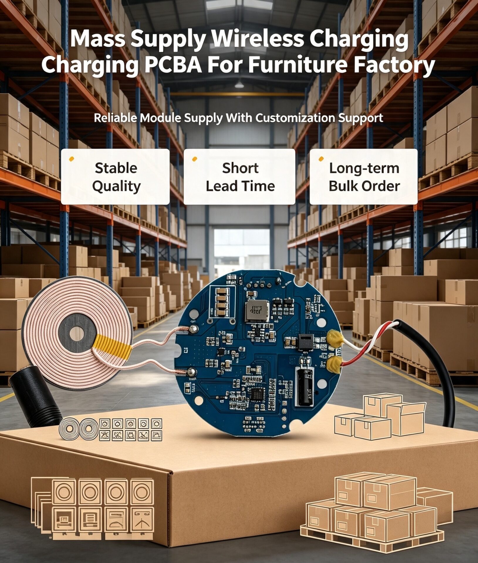 Custom Wireless Charger Base PCBA Module For Smart Furniture, ODM Custom Size & Function Wireless Charging Transmitter Circuit Board - Image 7