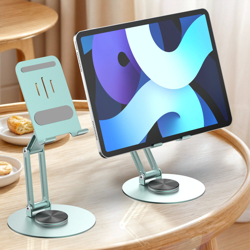 Universal Rotating Metal Tablet Stand, Foldable Adjustable Desktop Mount for Smartphone iPad Laptop