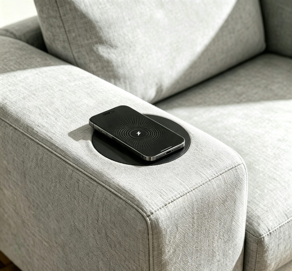 Hidden Recessed Wireless Charging Station, Embedded Qi Charger for Furniture, Desk, Nightstand, Bar Table