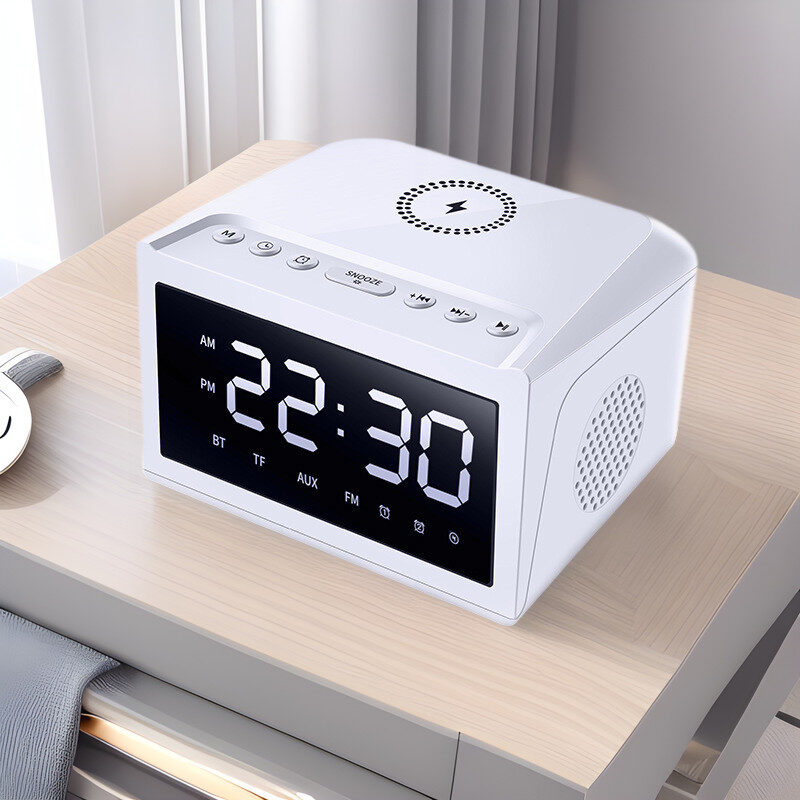 Bedside Desktop Bluetooth Speaker Wireless Charger with Digital Clock Alarm FM - Image 7