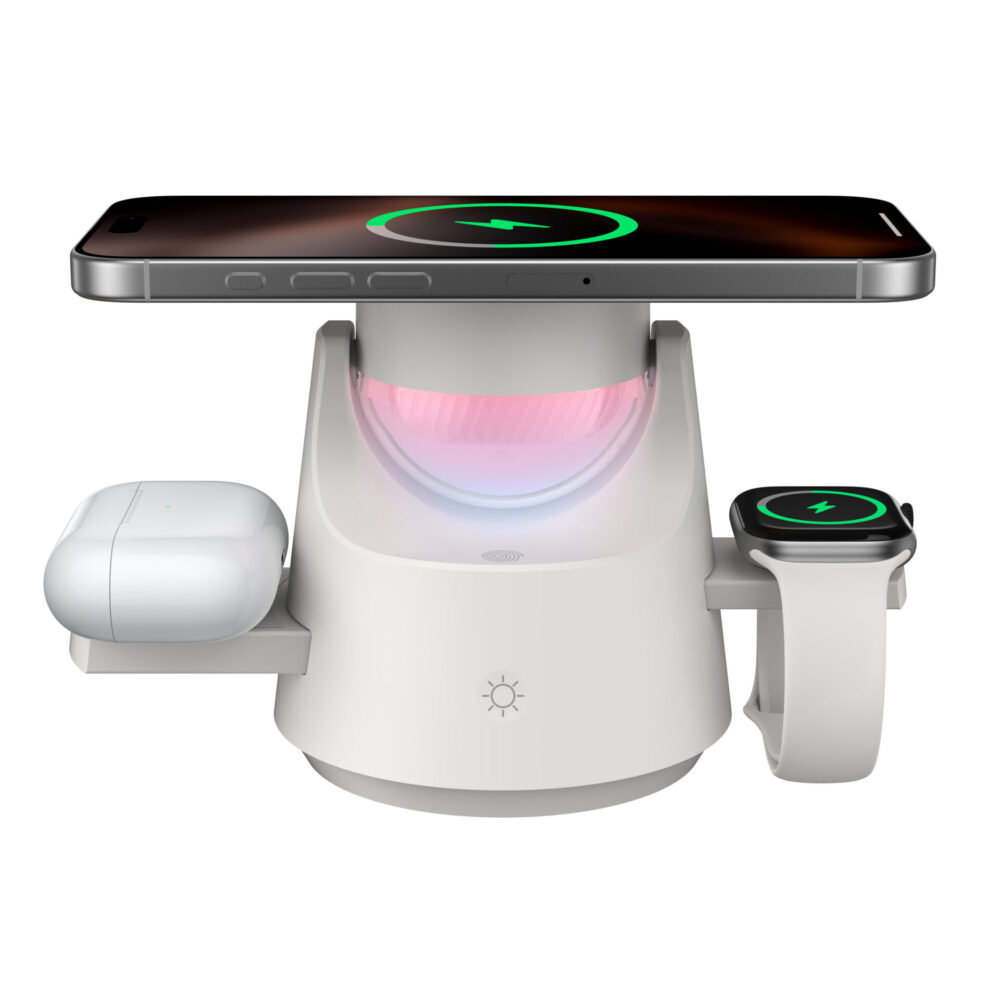 3-in-1 Qi2 Magnetic Wireless Charger, Automatic Open Stepper Motor Design 120° Adjustable Charging Station With RGB Ambient Light