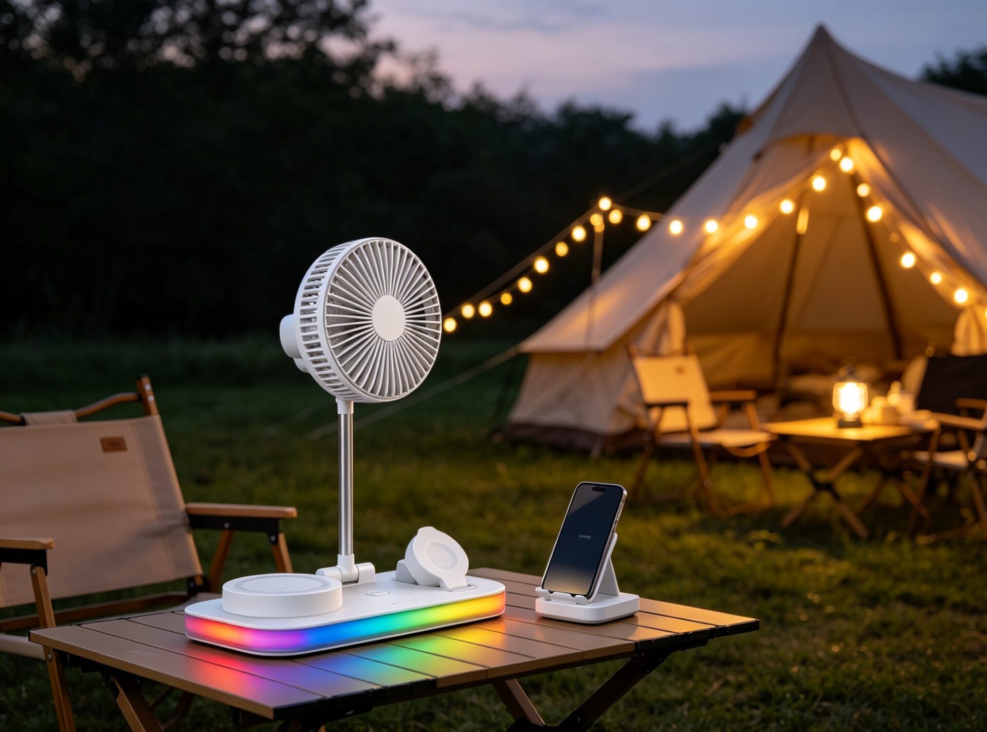 Portable Foldable Desk Fan with 3-in-1 Wireless Phone Charger and RGB light - Image 4