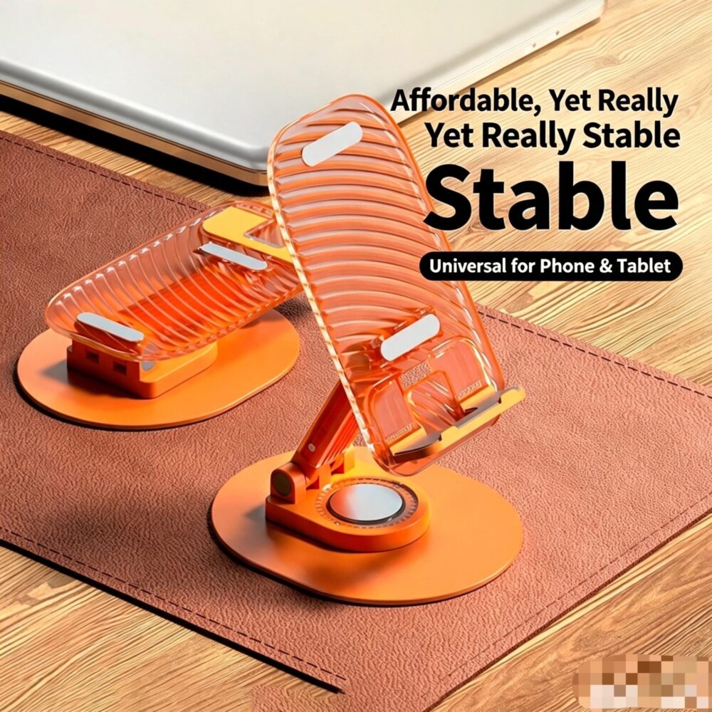 Foldable Aluminum Alloy Desktop Phone Holder, Extendable 360° Rotating Tablet Stand, Custom Logo Available for Smartphone iPad