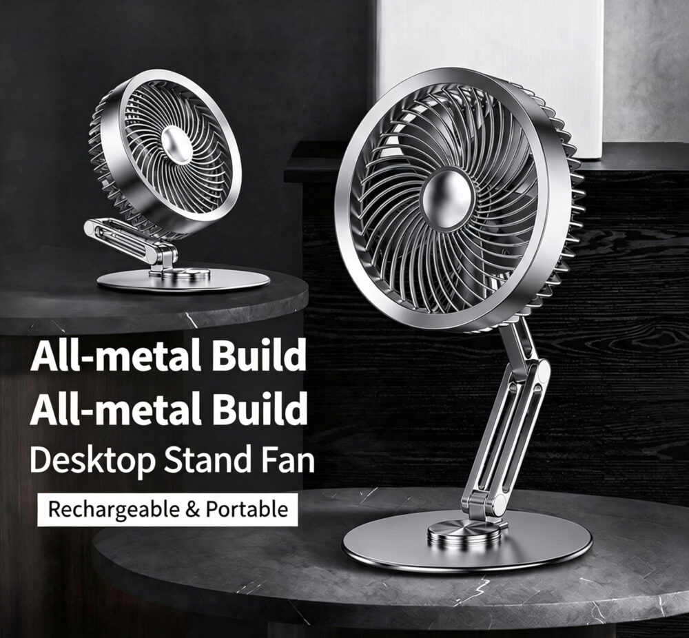360° Rotation Metal Foldable Desk Fan | Rechargeable Telescopic Personal Cooling Fan