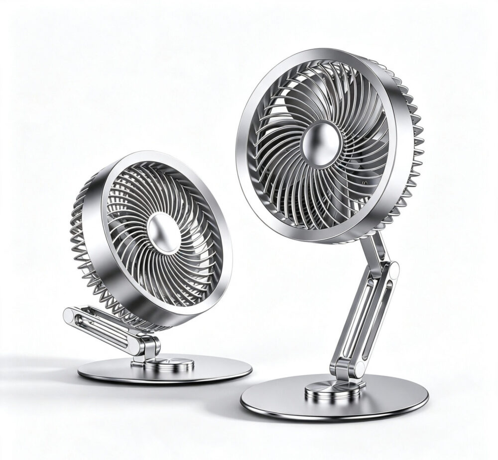 Rechargeable Metal Desk Fan, 360° Rotatable Foldable Telescopic Personal Table Fan