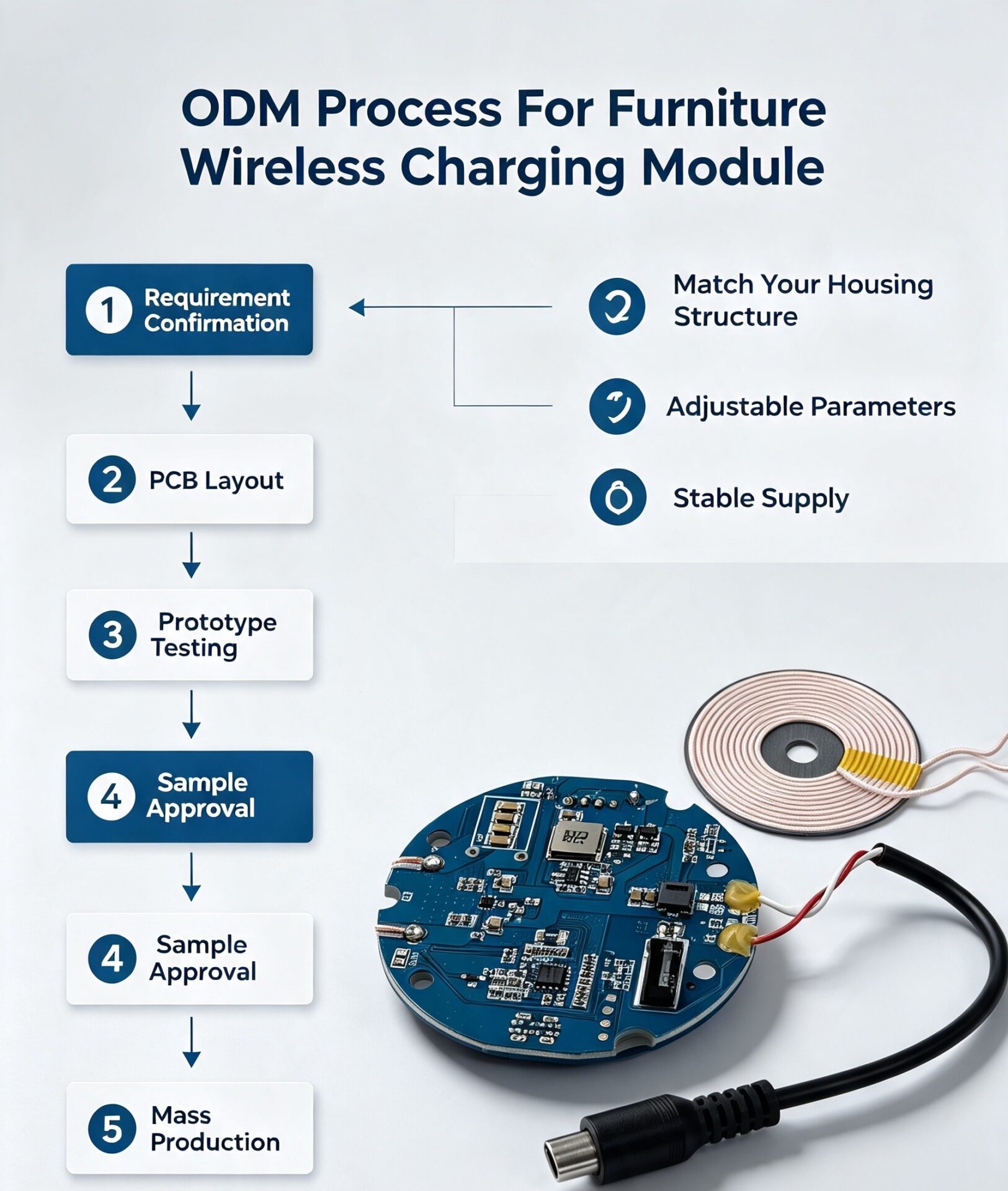 Custom Wireless Charger Base PCBA Module For Smart Furniture, ODM Custom Size & Function Wireless Charging Transmitter Circuit Board - Image 6