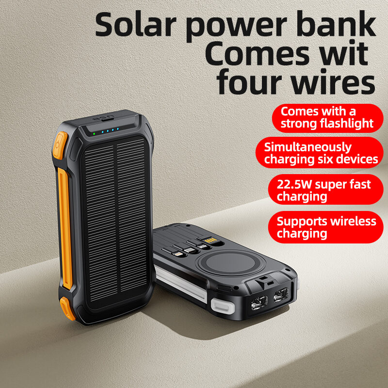 Solar power bank with four cables