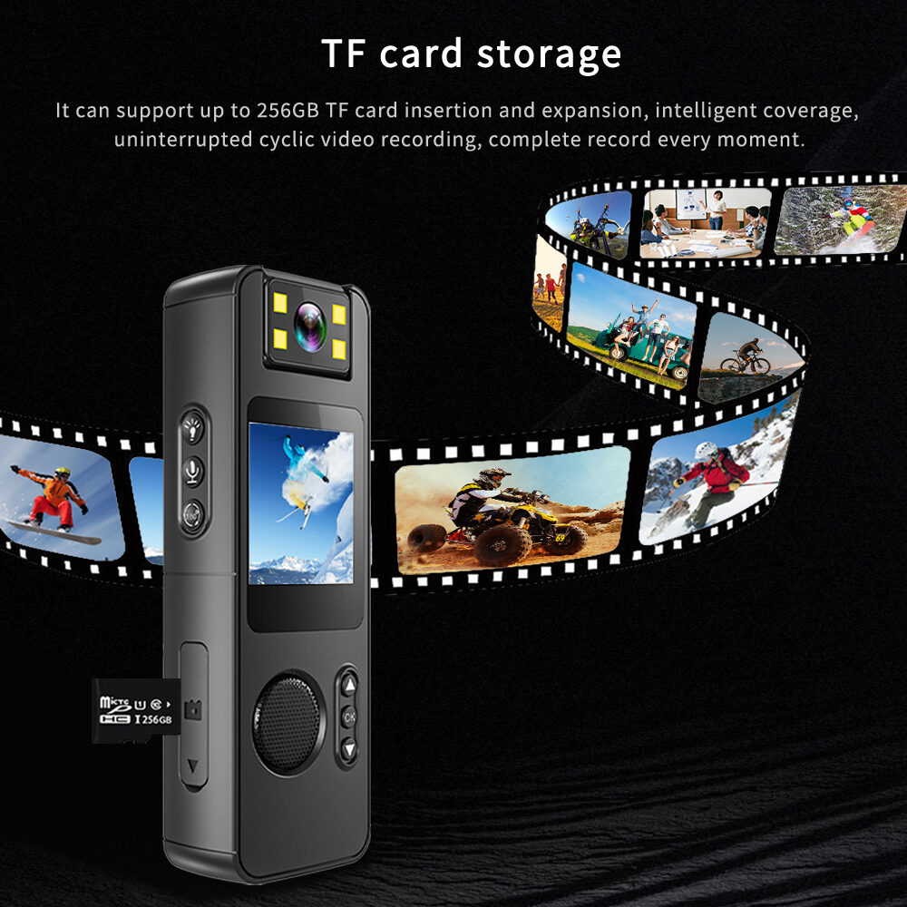 Portable Pocket Body Camera with Night Vision, 1/4 Screw Mount for Cycling Outdoor Recording