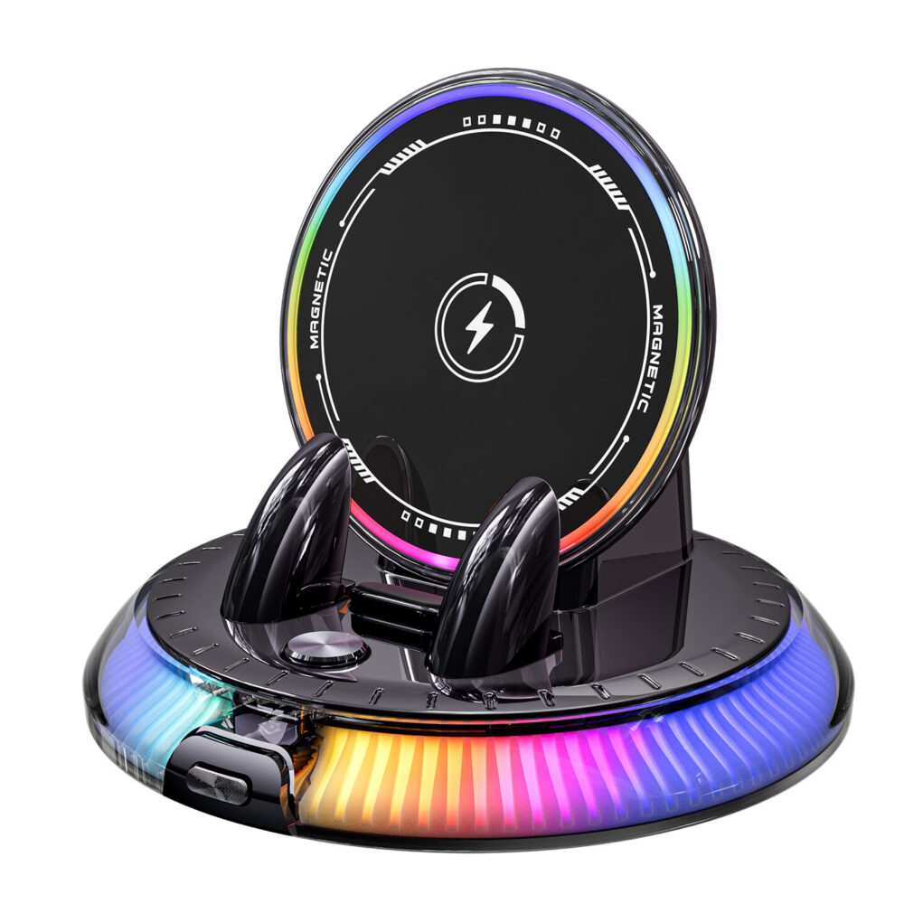 360° Rotatable Auto Clamp Car Wireless Charger Mount | RGB Breathing Light All Weather Dashboard Phone Holder
