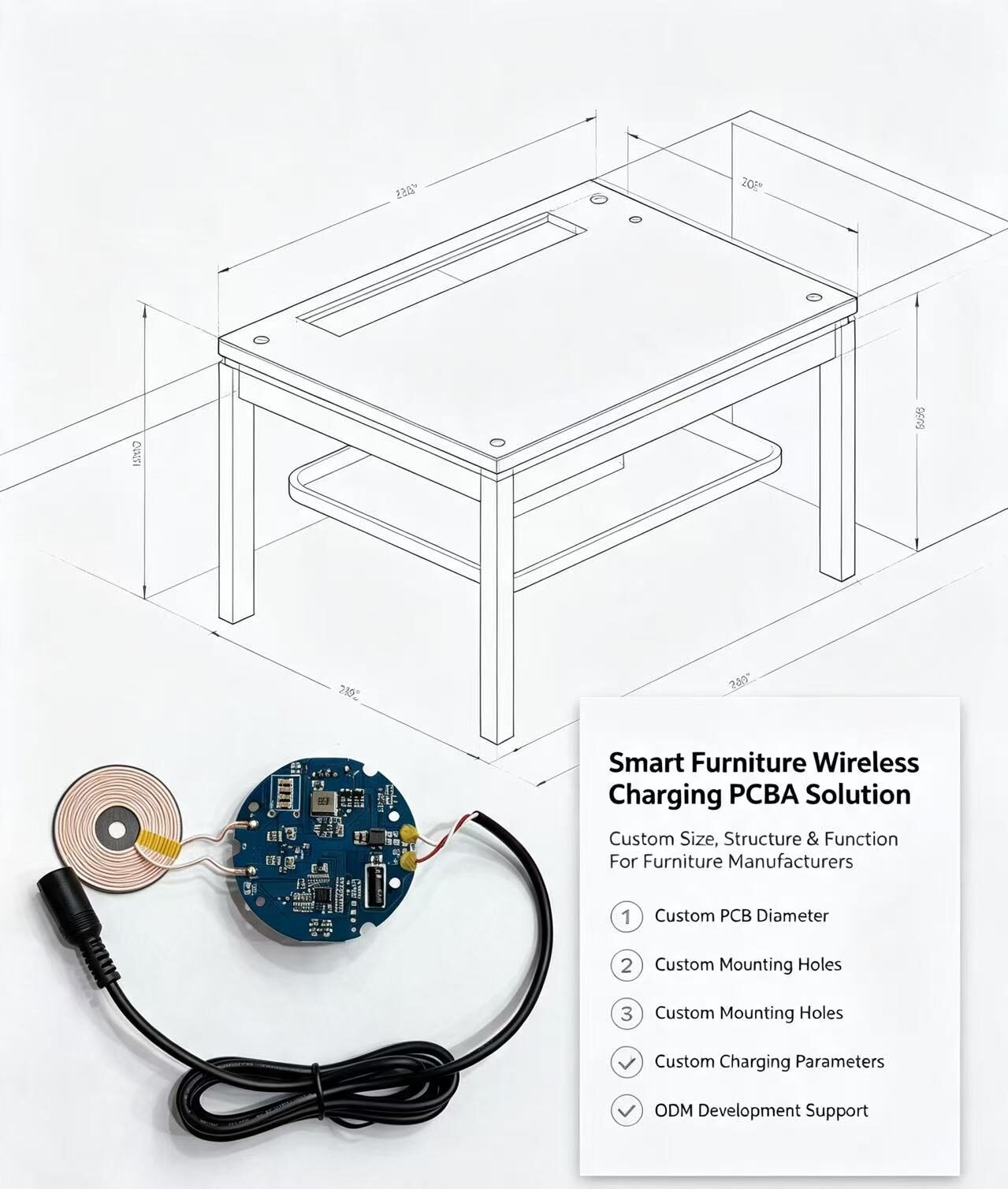 Custom Wireless Charger Base PCBA Module For Smart Furniture, ODM Custom Size & Function Wireless Charging Transmitter Circuit Board - Image 4