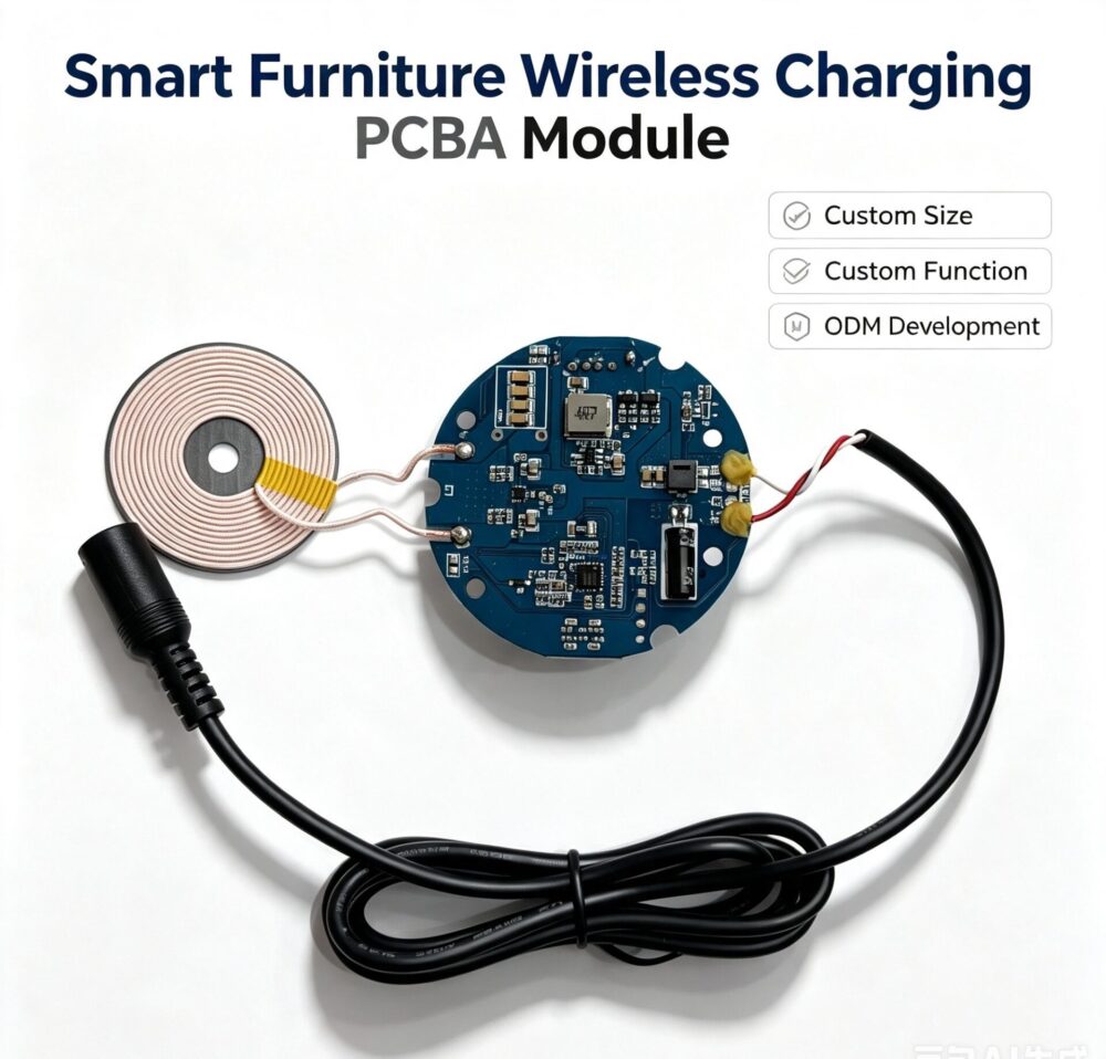 Round Wireless Charging Transmitter PCBA For Coffee Table Bedside Table, Custom Dimension & Parameters Smart Furniture Charging Solution