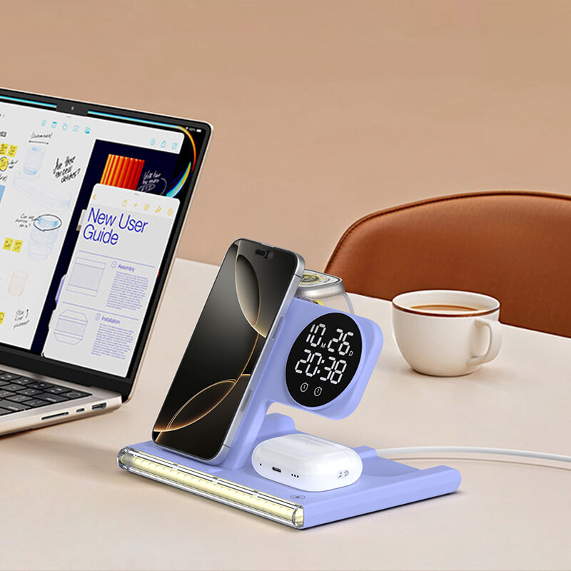 Foldable 3‑in‑1 Wireless Charger Dock Digital Clock & Ambient Light for Phone Earbuds Watch Home Use - Image 6