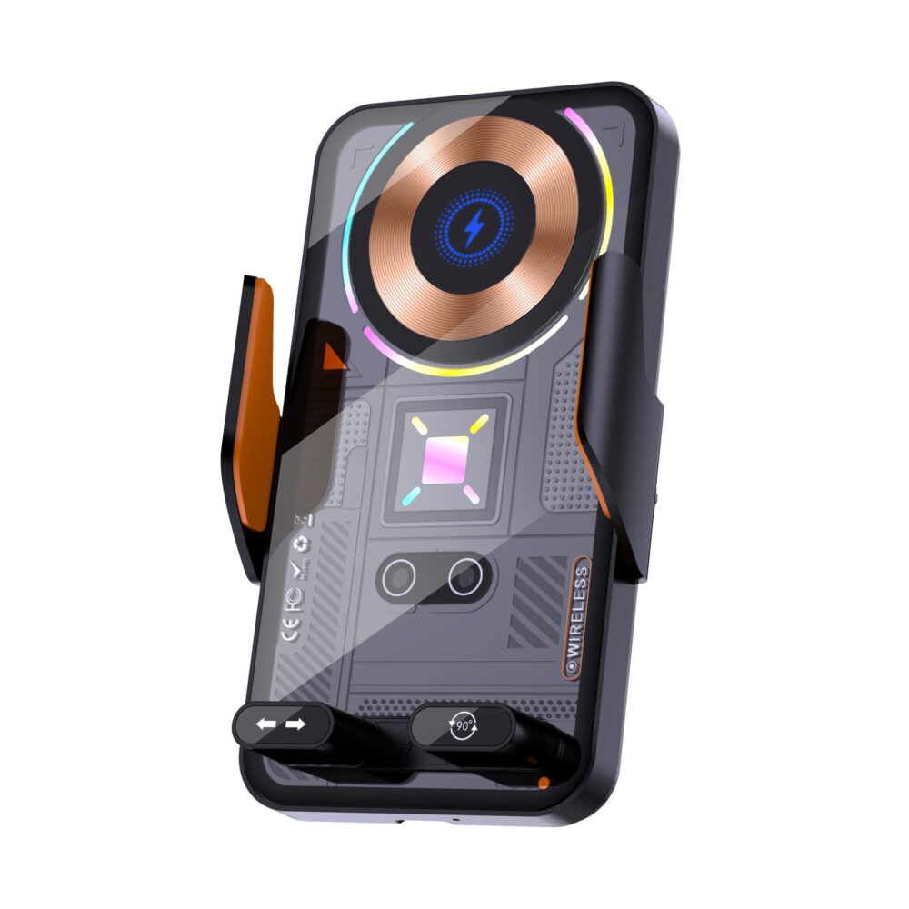 15W Auto‑Sensing Wireless Car Charger Mount | One‑Key Rotation RGB Car Phone Holder Air Vent Mount