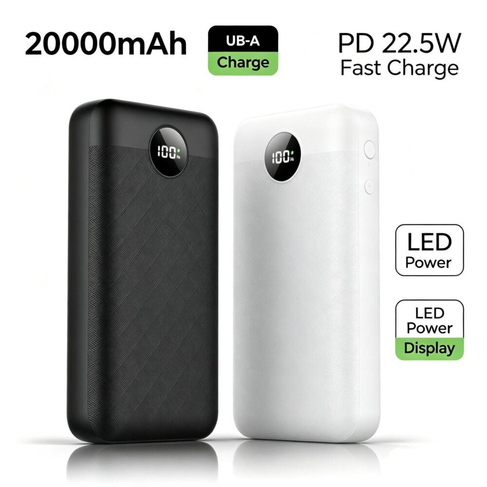 20000mAh 22.5W PD Fast Charging Power Bank | LED Digital Display Portable External Battery Pack
