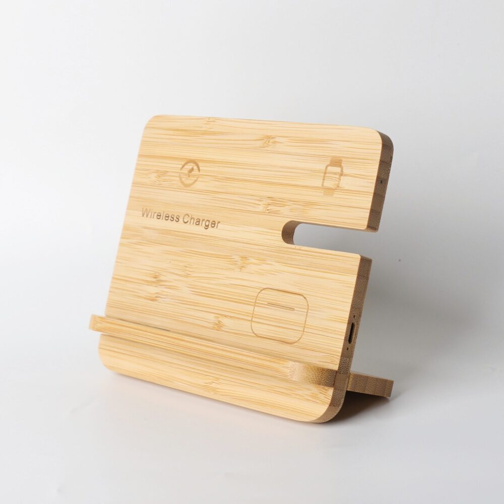 3‑in‑1 Detachable Bamboo Wireless Charging Station | Fast Foldable Charger Stand for Phone, Watch & Earbuds