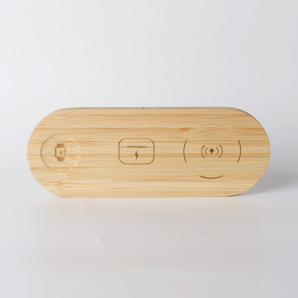 Oval Bamboo 3‑in‑1 Wireless Charging Pad | 15W Qi Fast Desktop Charger for Phone, Watch & Earbuds