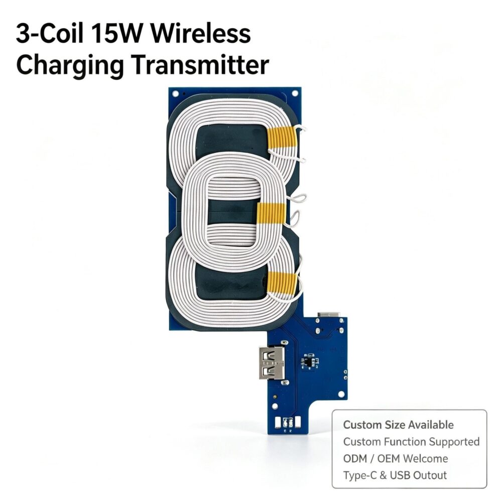 15W 3‑Coil Qi Wireless Charging Transmitter PCBA | Custom ODM OEM Module