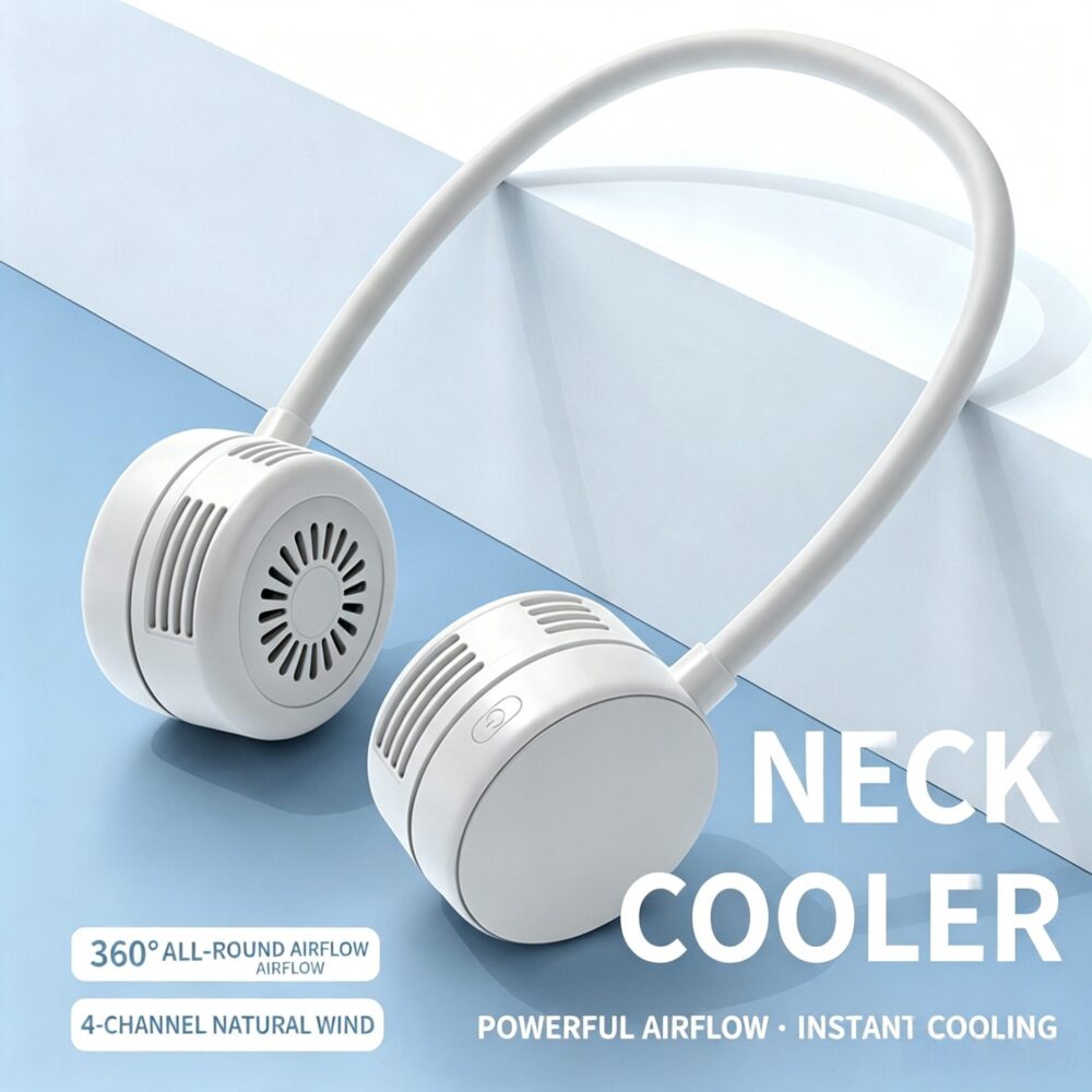 Lightweight Portable Hanging Neck Fan with Dual Turbine Strong Wind & Low Noise Design | Long Lasting Rechargeable Neck Cooler Fan
