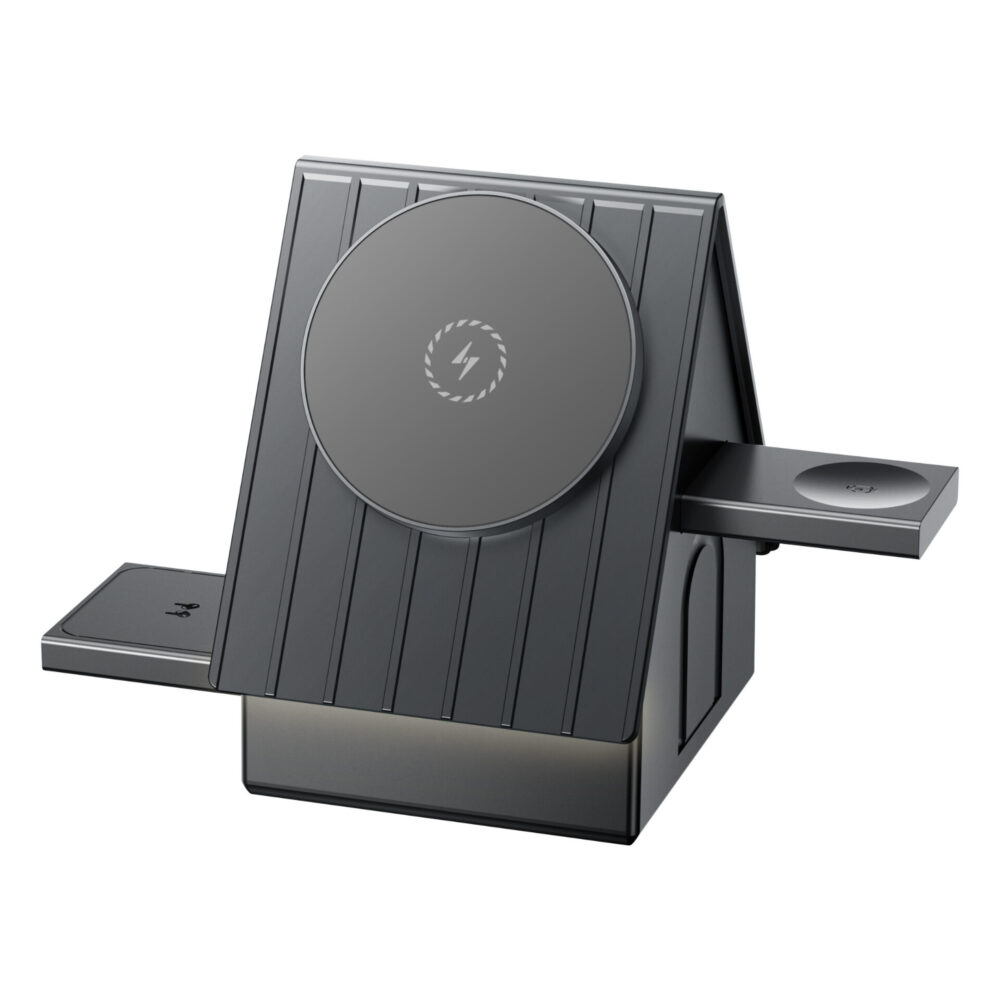 Touch‑Operated 3‑in‑1 Magnetic Wireless Charging Station | 15W Fast Charge Small House Charger Stand With Warm Night Light for Phone, Watch & Earbuds