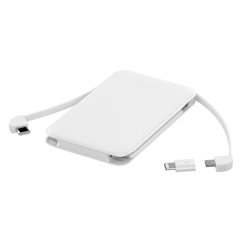 Ultra‑Thin 5000mAh Built‑in‑Cable Power Bank | Multi‑Output Li‑Polymer Emergency Phone Charger