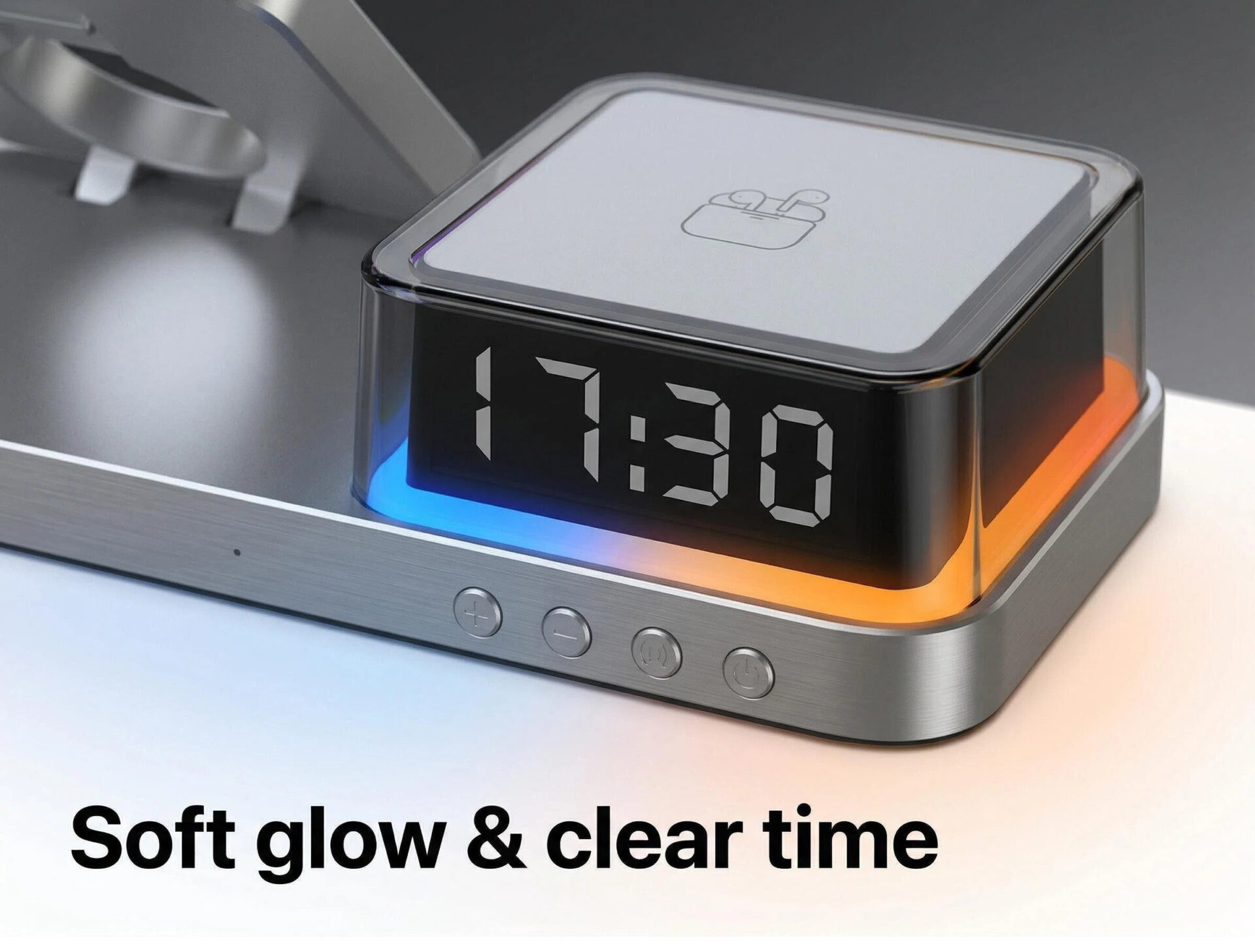 5-in-1 Foldable Wireless Charging Station with Alarm Clock & RGB Light | OEM Multi Device Wireless Charger for Wholesale - Image 4