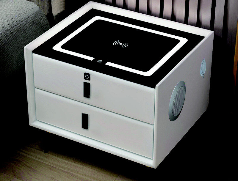 Modern Smart Nightstand Cabinet with Induction Light & 3-Color LED&wireless charging&bluetooth audio - Image 9