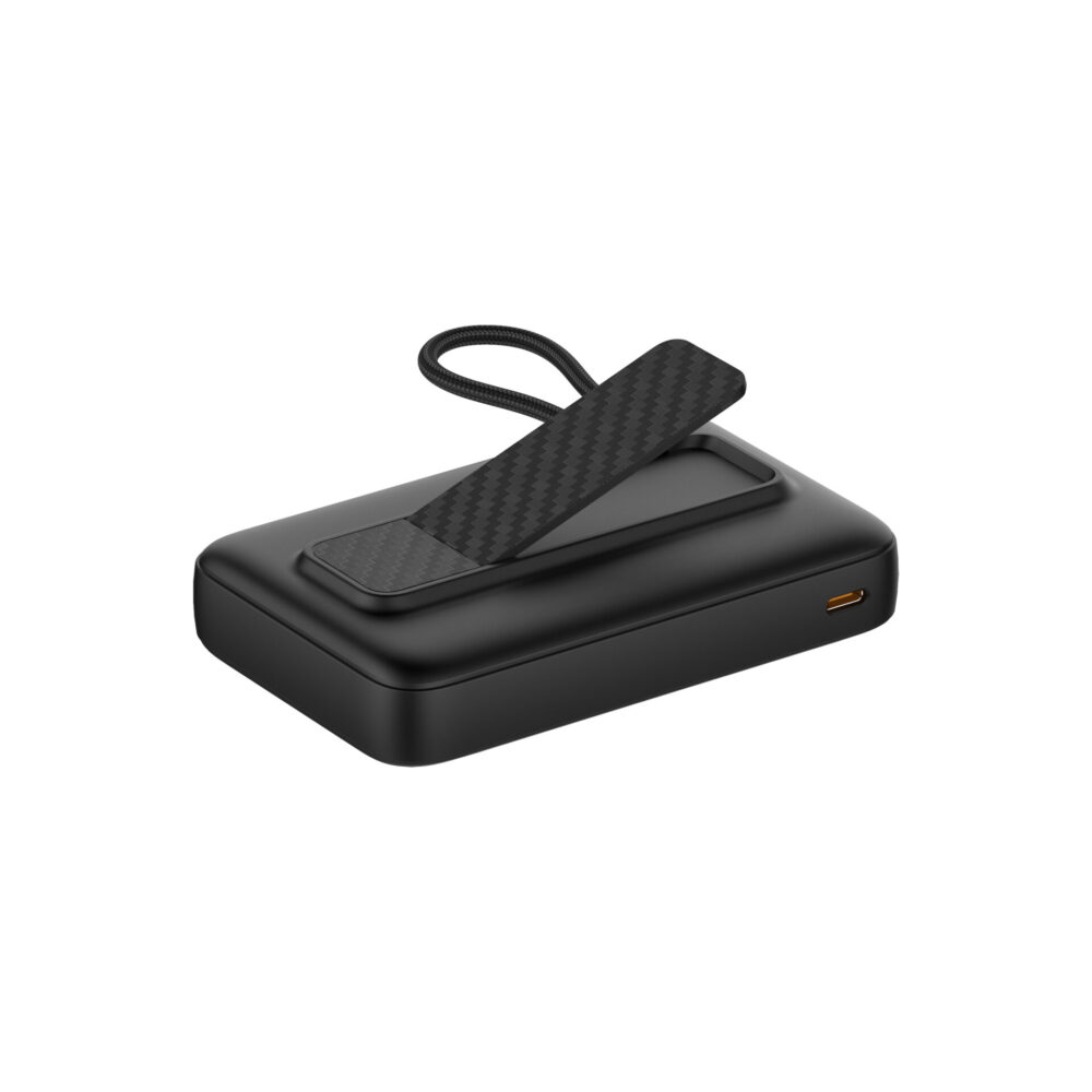Portable 10000mAh Magnetic Power Bank Built-in Phone Holder & Lanyard Fast Wireless Charging External Battery