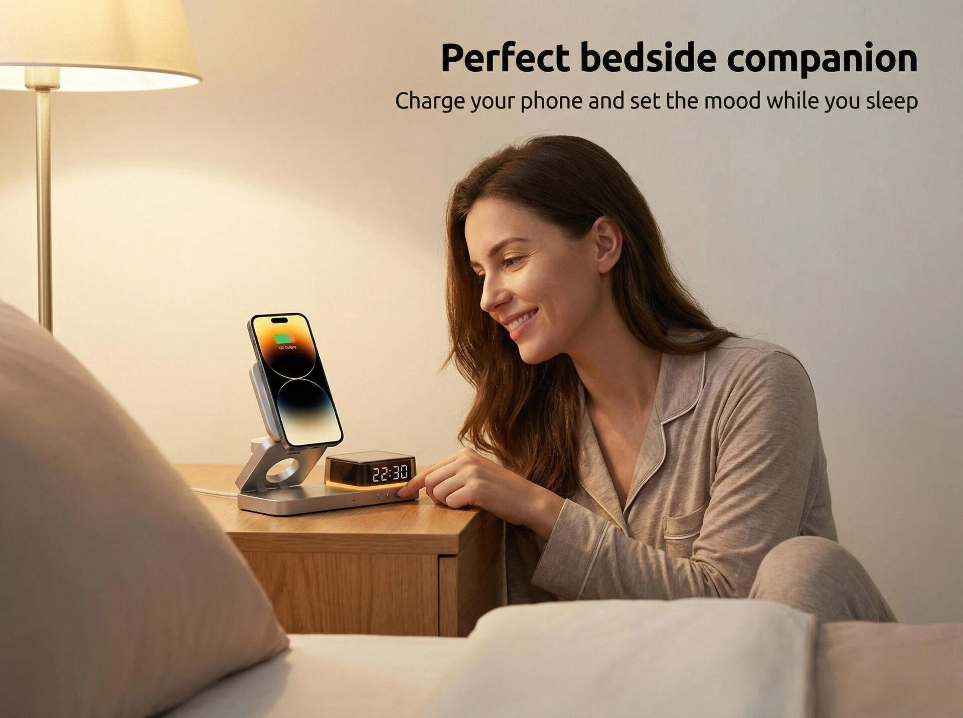 5-in-1 Foldable Wireless Charging Station with Alarm Clock & RGB Light | OEM Multi Device Wireless Charger for Wholesale - Image 2