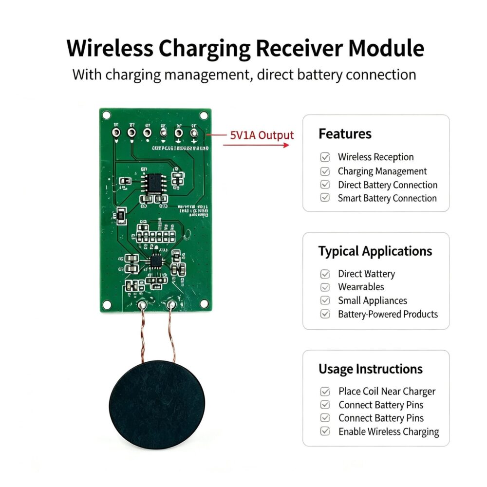5V1A Wireless Charging Receiver Module | with Battery Charge Management