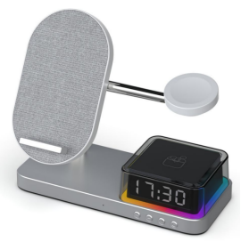 Multi-functional Foldable Wireless Charger Dock, 5-in-1 Desktop Charging Station with LED Clock & RGB Light for Bulk Distribution