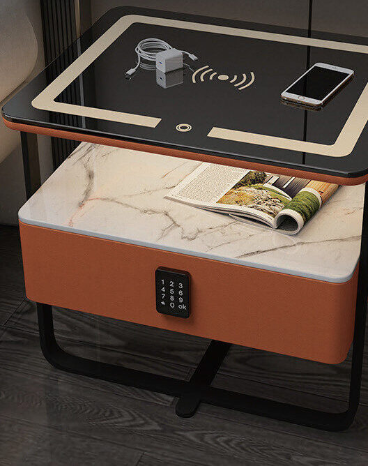 Modern Smart Nightstand Cabinet with Induction Light & 3-Color LED&wireless charging&bluetooth audio