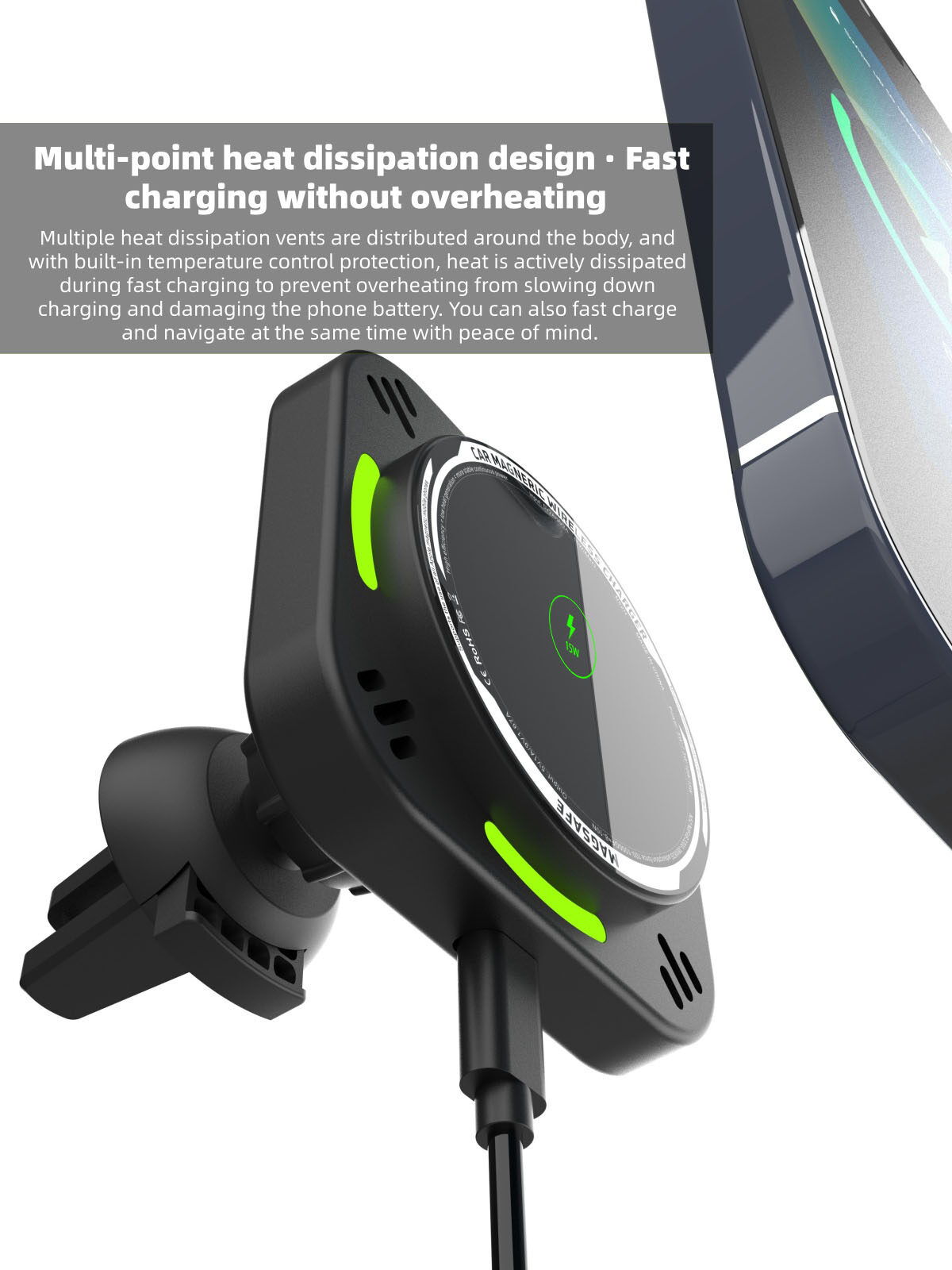 OEM Magnetic Wireless Car Charger Mount | 15W Qi Car Charger Factory - Image 2
