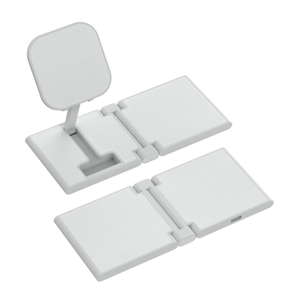 3 in 1 PU Leather Foldable Magnetic Wireless Charging Station | Custom Logo Business Gift for Smartphones & Earbuds