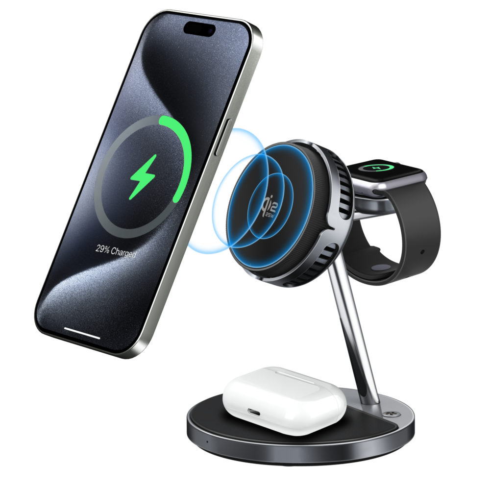 Qi2 Certified 25W 4-in-1 Magnetic Wireless Charger with Cooling Fan